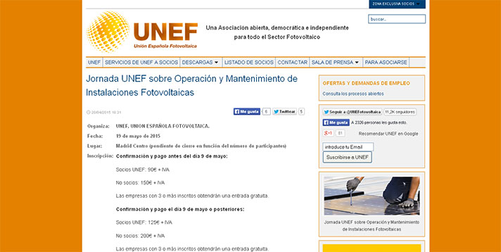Jornada UNEF sobre Operación y Mantenimiento de Instalaciones Fotovoltaicas