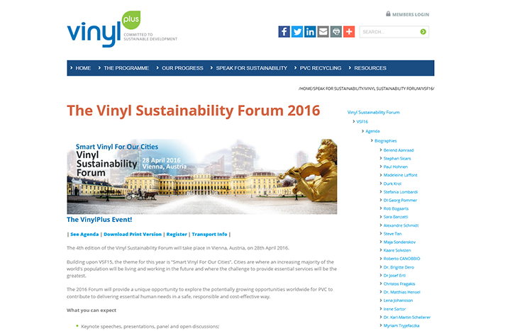 Los resultados del 2015 se presentaron en la 4ª edición del “Vinyl Sustainability Forum 2016” en Viena 