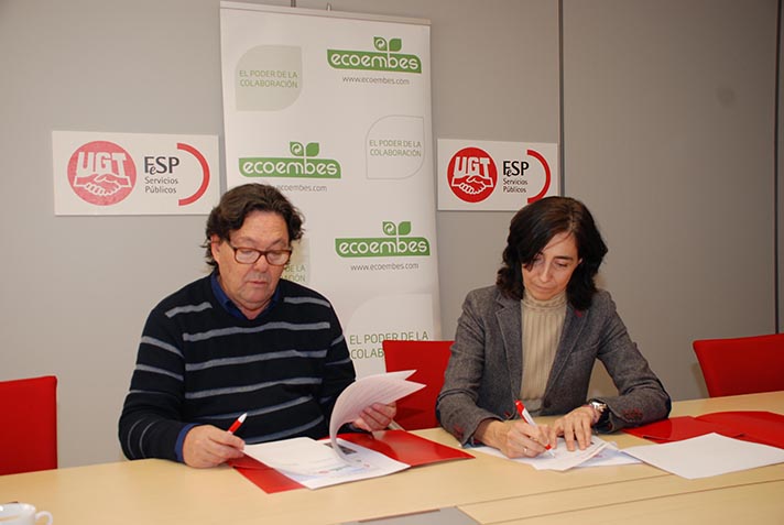 Julio Lacuerda, Secretario general de FeSP-UGT y Begoña de Benito, directora de Relaciones Externas de Ecoembes