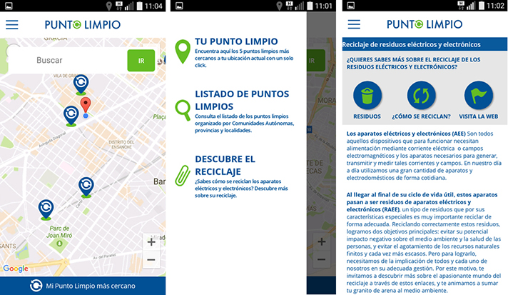 Mediante geolocalización, ‘Punto Limpio’ muestra de forma automática los puntos de entrega de residuos más cercanos a la ubicación del usuario