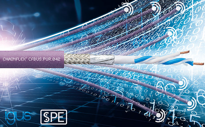 El cable Ethernet de par único CFBUS.PUR.042 para cadenas portacables se conecta a los sensores de manera segura y permite la automatización industrial inteligente