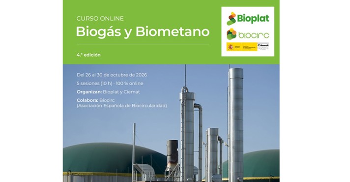 BIOPLAT, BIOCIRC y CIEMAT organizan la cuarta edición de su curso online sobre biogás y biometano
