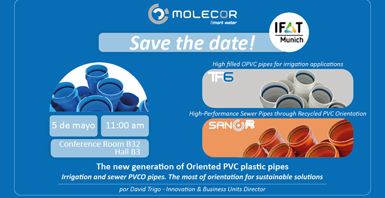 Molecor mostrará en IFAT Múnich 2026 sus avances en PVC-O para riego y saneamiento sostenible