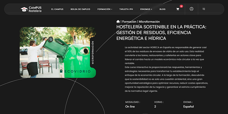 Ecovidrio y Hostelería de España lanzan un curso gratuito sobre sostenibilidad para el sector hostelero