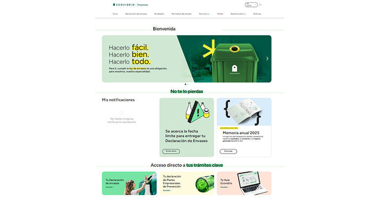 Ecovidrio centraliza en una nueva web todos los trámites de la normativa de envases