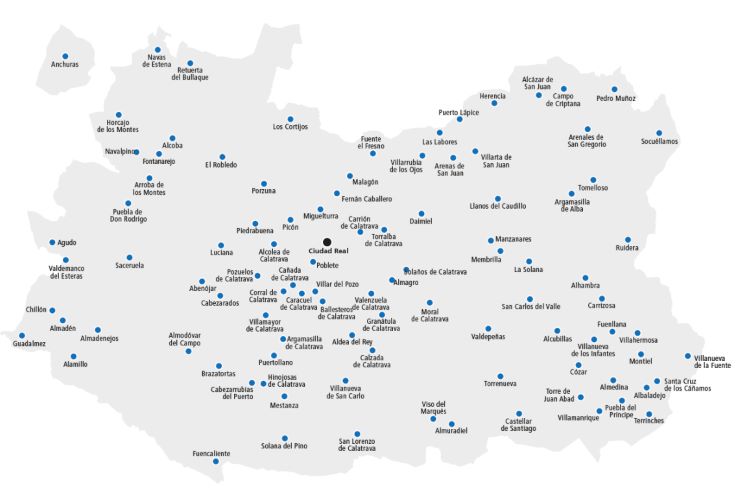 Ubicación de los municipios de Ciudad Real que forman parte de RealWater 